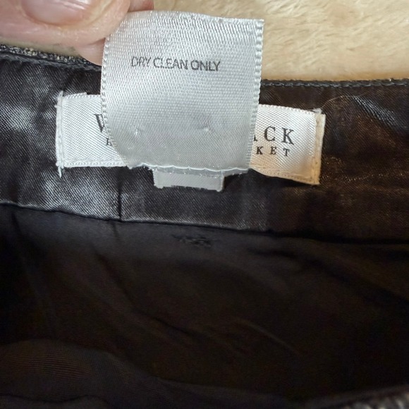 White House Black Market A Line Midi Skirt Dark Wash Wht Stitch 8 Pleated Front - Picture 3 of 6